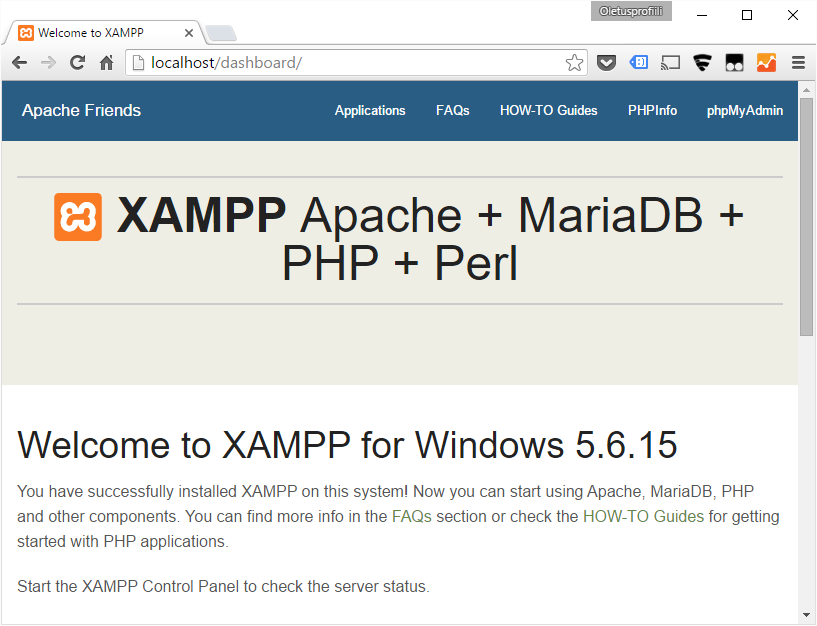 xampp localhost entry page