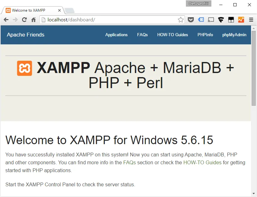 xampp localhost entry page