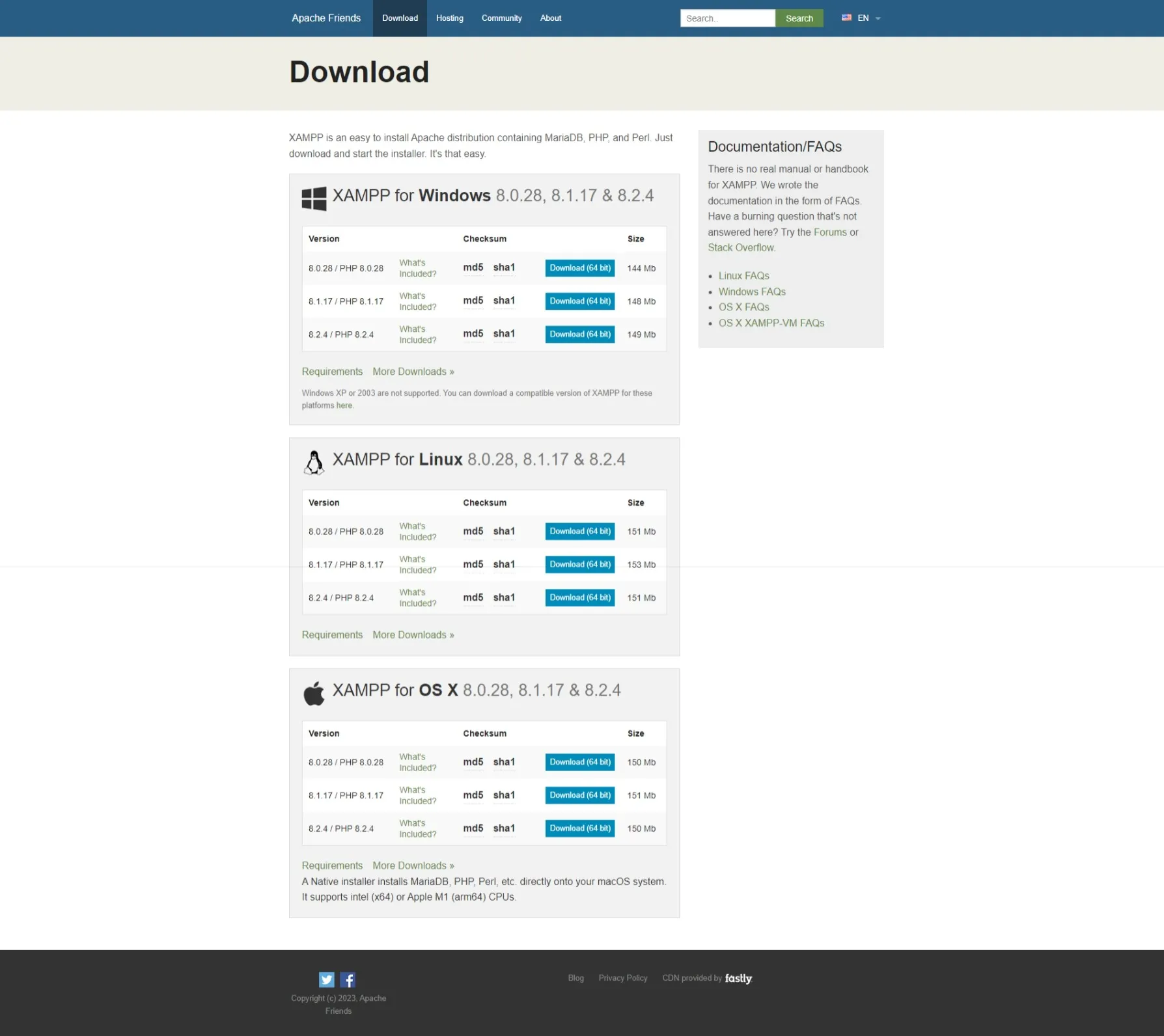 XAMPP official download screen